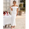 ZESICA Women’s Summer Off Shoulder Floral Bodycon Ruched Maxi Formal Dress(White)