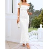 ZESICA Women’s Summer Off Shoulder Floral Bodycon Ruched Maxi Formal Dress(White)