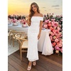 ZESICA Women’s Summer Off Shoulder Floral Bodycon Ruched Maxi Formal Dress(White)