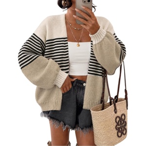 ZESICA Women’s Chunky Open Front Knit Cardigan Sweaters(Black Stripe)