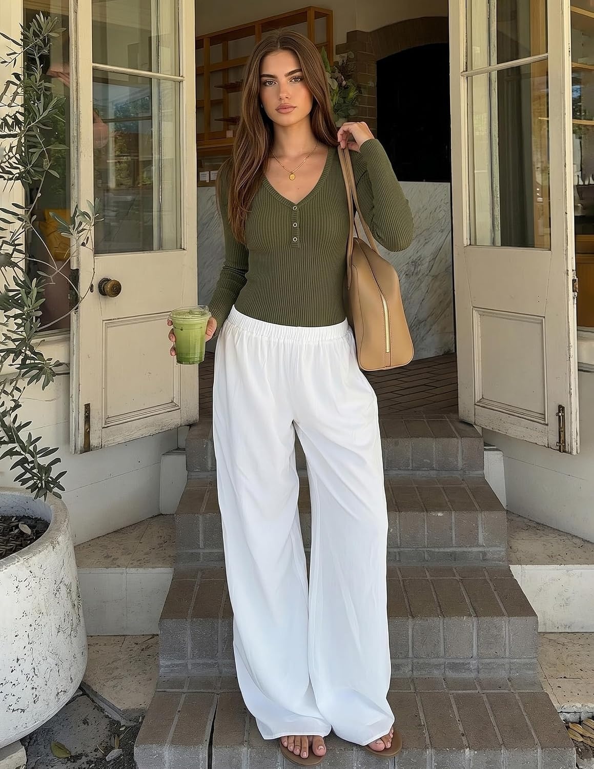 image:imageZESICA Fall Long Sleeve Henley Shirts for Women Dressy Casual 2026Army Green