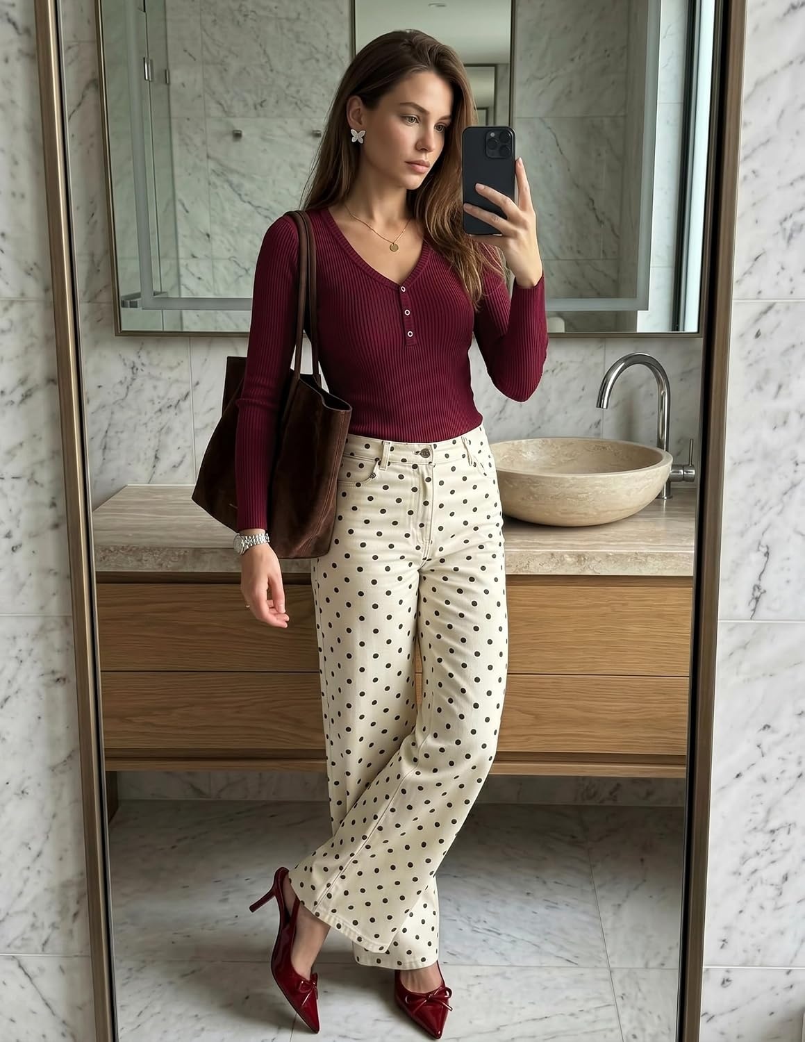 image:imageZESICA Fall Long Sleeve Henley Shirts for Women Dressy Casual 2026Burgundy