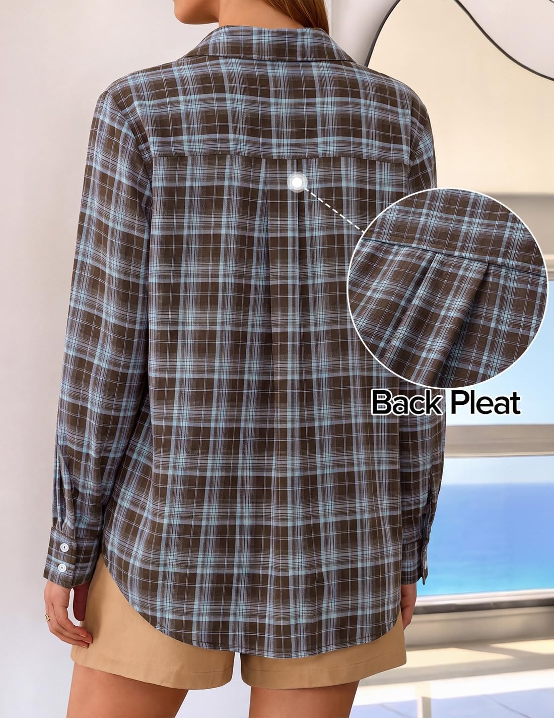 image:imageZESICA Women Long Sleeve Striped Business Casual Button Shirts Work TopsBlue Brown