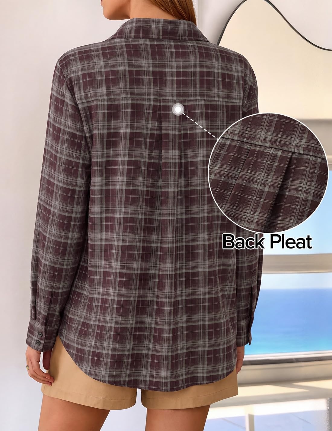 image:imageZESICA Women Long Sleeve Striped Business Casual Button Shirts Work TopsWine
