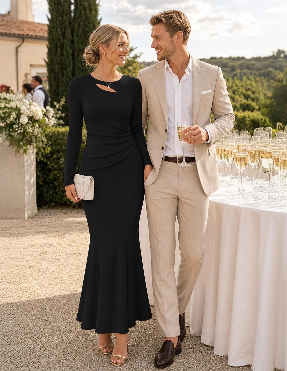 image:imageZESICA Womens 2026 Fall Long Sleeve Bodycon Wedding Guest Maxi DressBlack