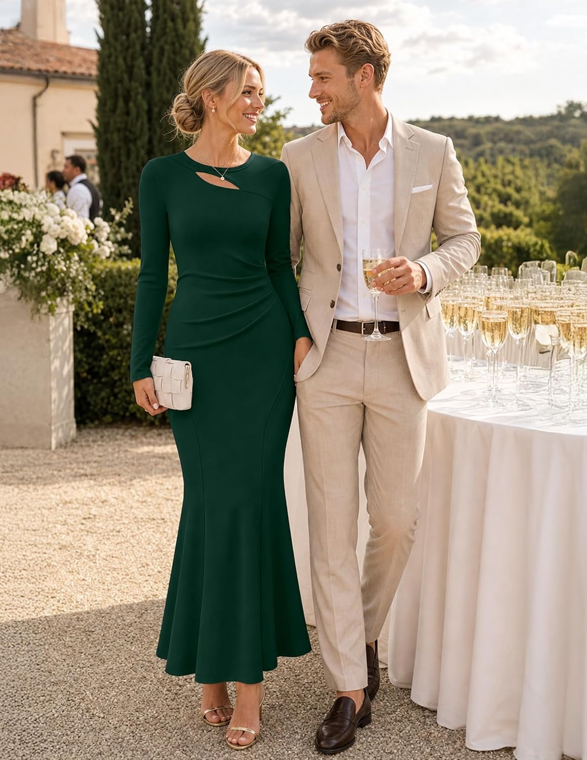 image:imageZESICA Womens 2026 Fall Long Sleeve Bodycon Wedding Guest Maxi DressGreen