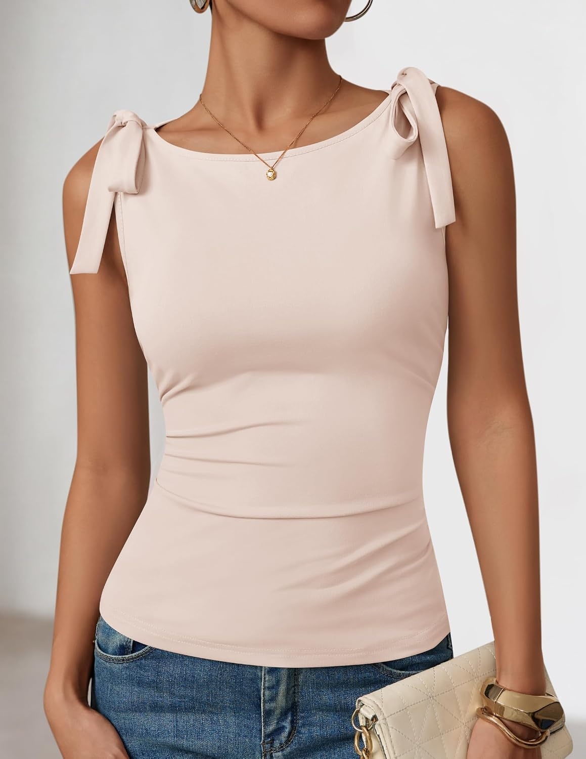 image:imageZESICA Womens Cute Summer Tie Shoulder Going Out Y2K Tank TopApricot