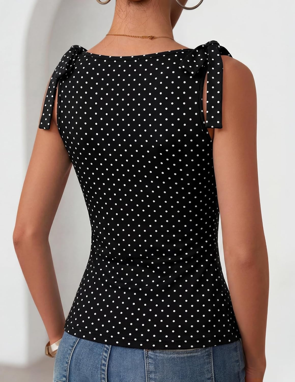 image:imageZESICA Womens Cute Summer Tie Shoulder Going Out Y2K Tank TopBlack Dot