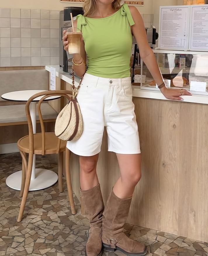 image:imageZESICA Womens Cute Summer Tie Shoulder Going Out Y2K Tank TopGrass Green
