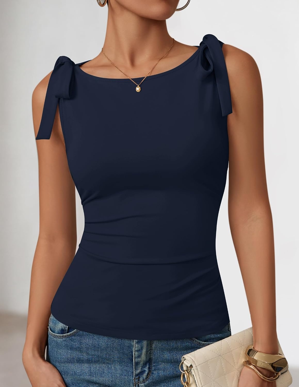 image:imageZESICA Womens Cute Summer Tie Shoulder Going Out Y2K Tank TopNavy