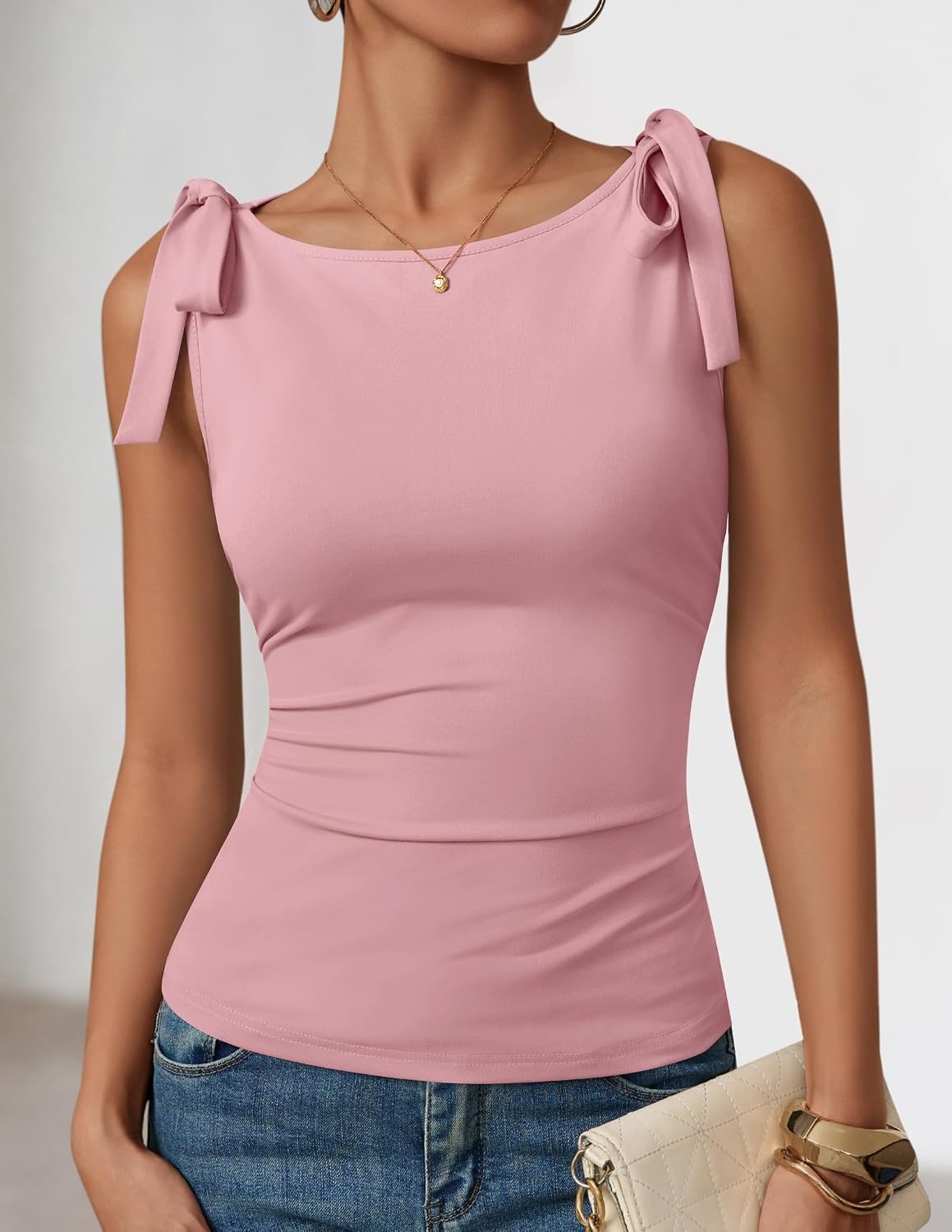 image:imageZESICA Womens Cute Summer Tie Shoulder Going Out Y2K Tank TopPink