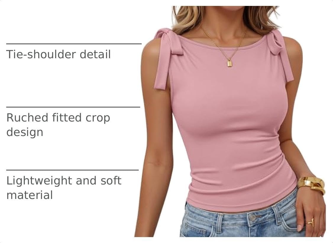 image:imageZESICA Womens Cute Summer Tie Shoulder Going Out Y2K Tank TopPink