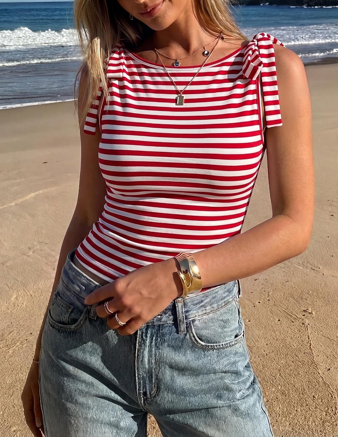 image:imageZESICA Womens Cute Summer Tie Shoulder Going Out Y2K Tank TopRed