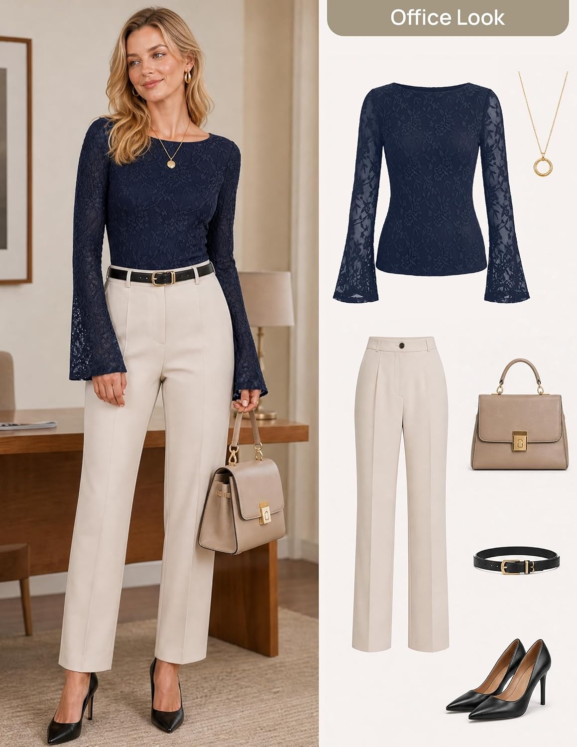 image:imageZESICA Womens Floral Lace Long Sleeve Boat Neck Going Out TopsNavy