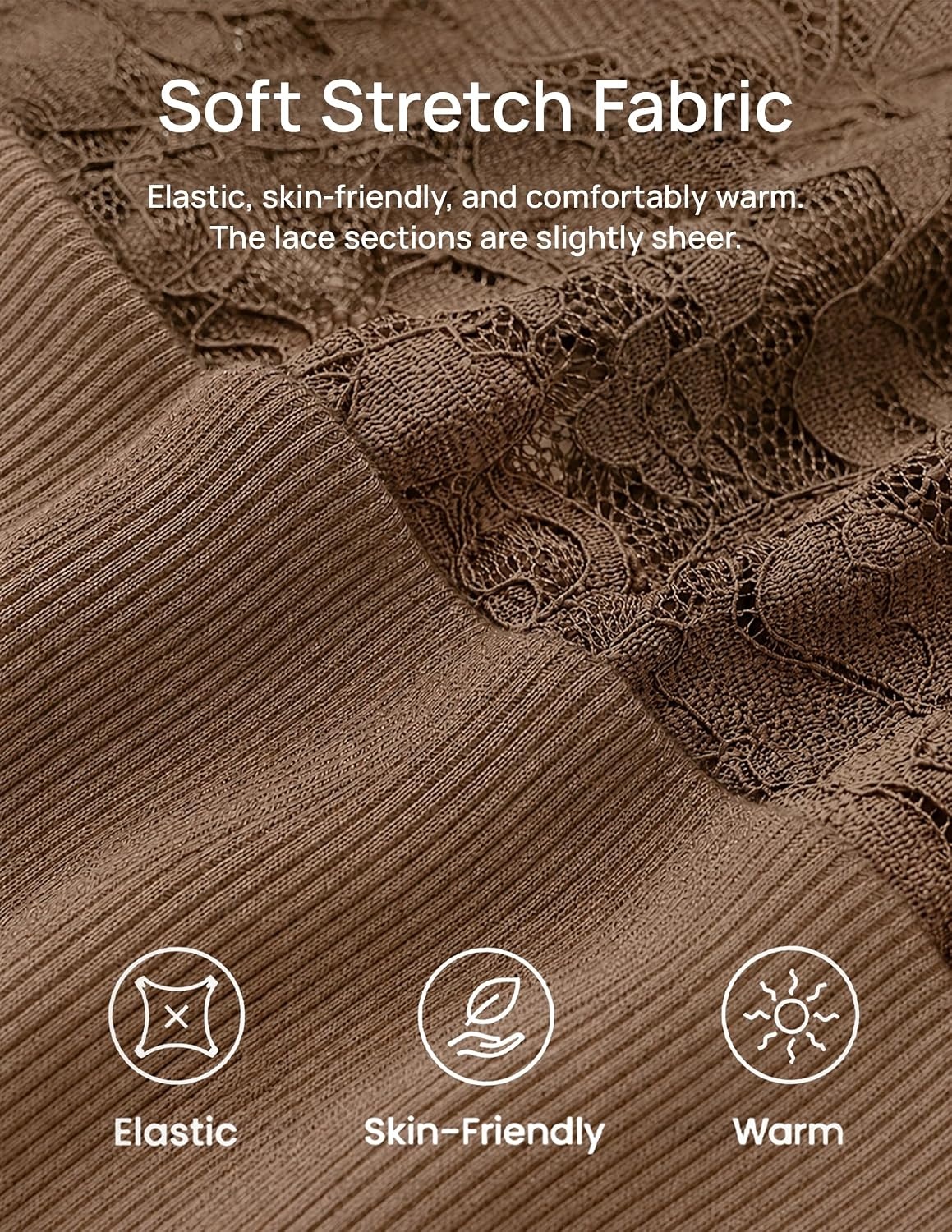 image:imageZESICA Womens Long Sleeve Floral Lace Knit Ruched Tops 2026 Fall ShirtBrown
