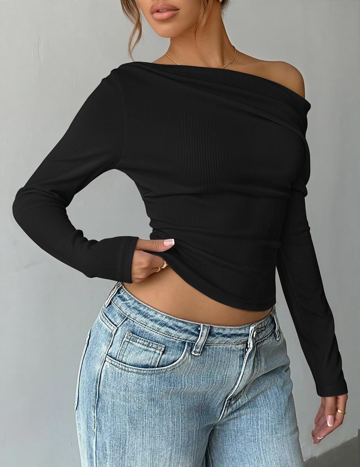 image:imageZESICA Womens Off Shoulder Fall Long Sleeve Y2k Cute Going Out TopsBlack