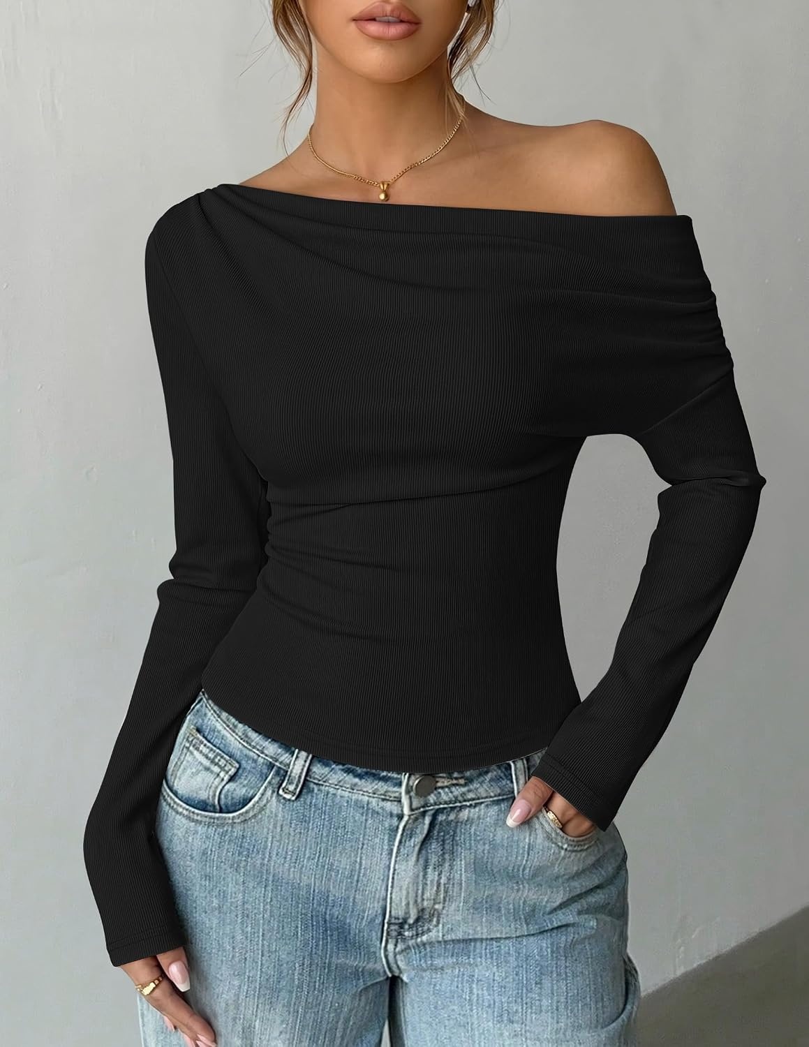 image:imageZESICA Womens Off Shoulder Fall Long Sleeve Y2k Cute Going Out TopsBlack