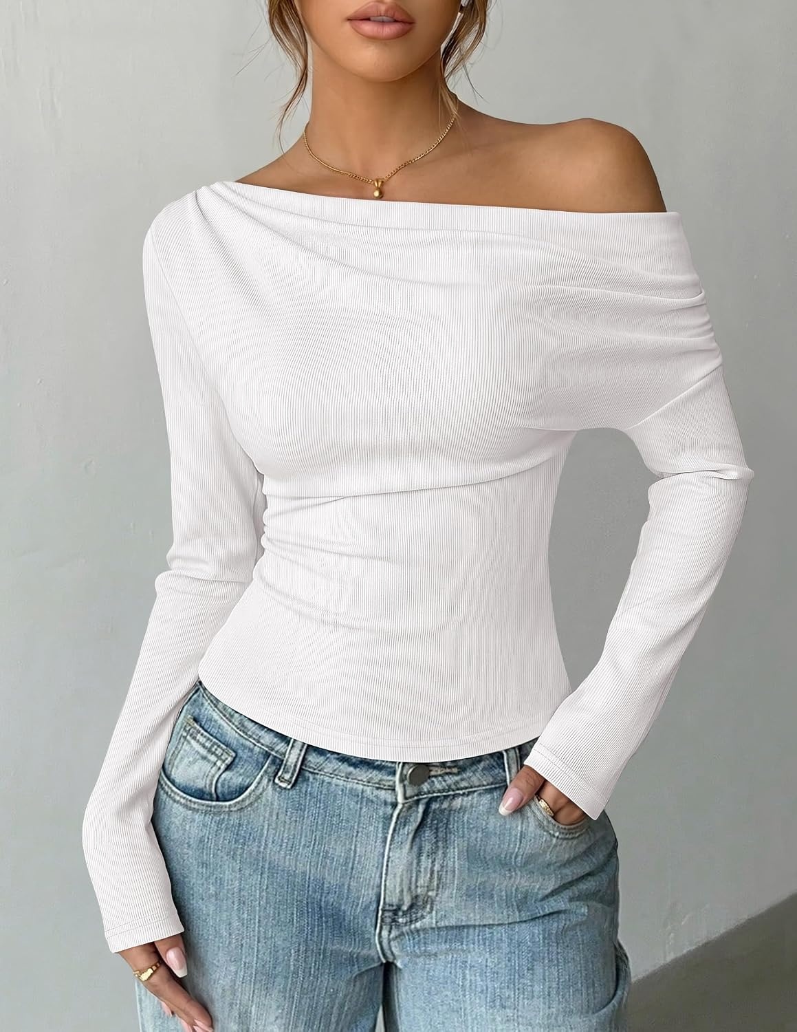 image:imageZESICA Womens Off Shoulder Fall Long Sleeve Y2k Cute Going Out TopsWhite