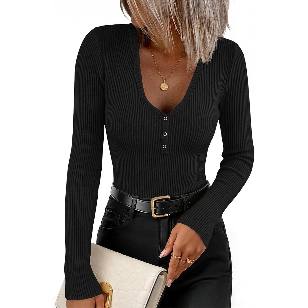 image:imageZESICA Fall Long Sleeve Henley Shirts for Women Dressy Casual 2026Black