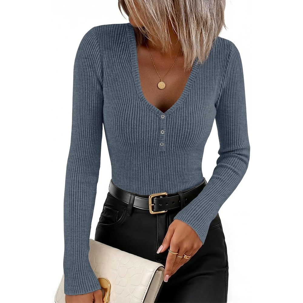 image:imageZESICA Fall Long Sleeve Henley Shirts for Women Dressy Casual 2026Dusty Blue