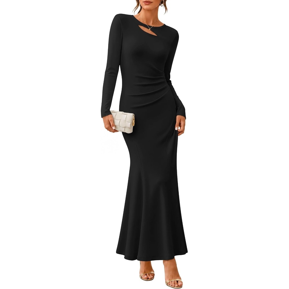 image:imageZESICA Womens 2026 Fall Long Sleeve Bodycon Wedding Guest Maxi DressBlack