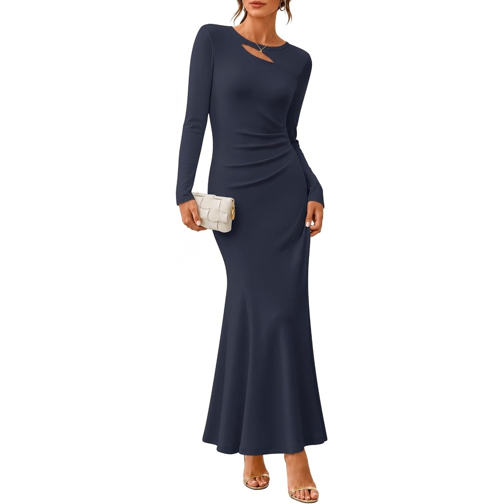 image:imageZESICA Womens 2026 Fall Long Sleeve Bodycon Wedding Guest Maxi DressNavy
