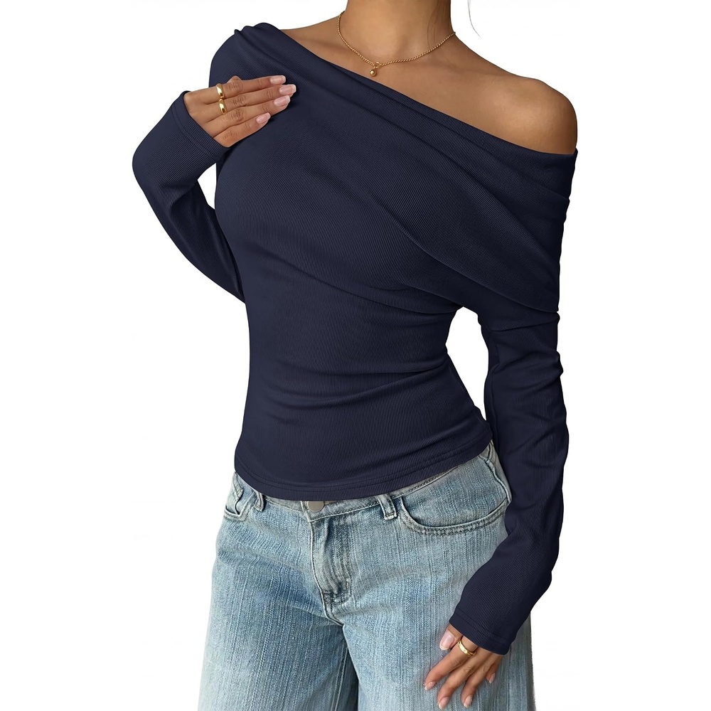 image:imageZESICA Womens Off Shoulder Fall Long Sleeve Y2k Cute Going Out TopsNavy