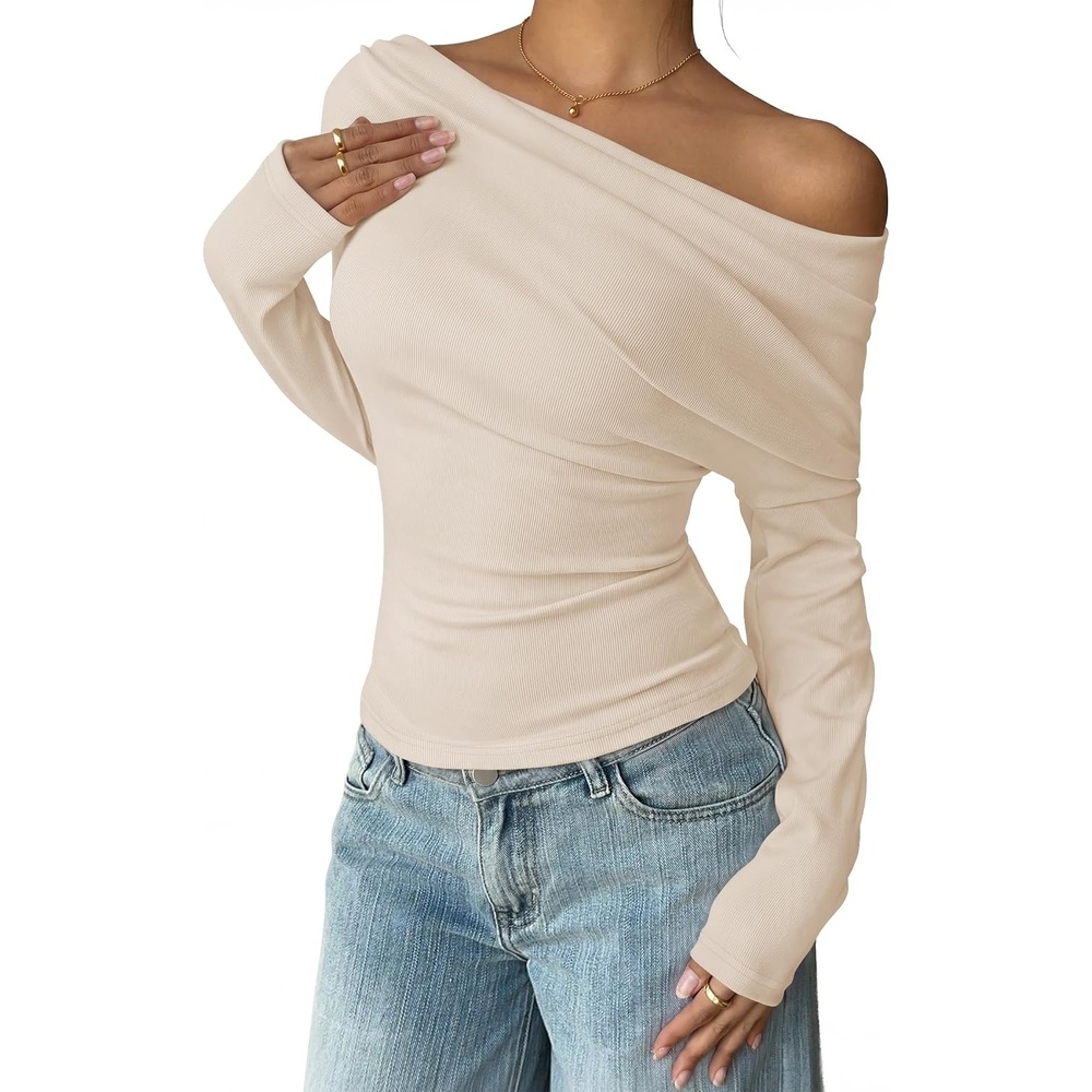 image:imageZESICA Womens Off Shoulder Fall Long Sleeve Y2k Cute Going Out TopsSand