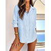 ZESICA Women Long Sleeve Striped Business Casual Button Shirts Work Tops(Blue)