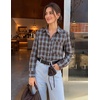 ZESICA Women Long Sleeve Striped Business Casual Button Shirts Work Tops(Blue Brown)