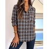 ZESICA Women Long Sleeve Striped Business Casual Button Shirts Work Tops(Blue Brown)