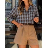 ZESICA Women Long Sleeve Striped Business Casual Button Shirts Work Tops(Blue Brown)