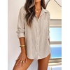 ZESICA Women Long Sleeve Striped Business Casual Button Shirts Work Tops(Brown)