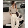 ZESICA Women Long Sleeve Striped Business Casual Button Shirts Work Tops(Brown)