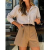 ZESICA Women Long Sleeve Striped Business Casual Button Shirts Work Tops(Brown)