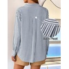 ZESICA Women Long Sleeve Striped Business Casual Button Shirts Work Tops(Dark Blue)