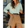 ZESICA Women Long Sleeve Striped Business Casual Button Shirts Work Tops(Green)