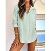 ZESICA Women Long Sleeve Striped Business Casual Button Shirts Work Tops(Green)