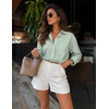 ZESICA Women Long Sleeve Striped Business Casual Button Shirts Work Tops(Green)