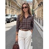 ZESICA Women Long Sleeve Striped Business Casual Button Shirts Work Tops(Wine)