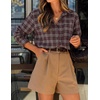 ZESICA Women Long Sleeve Striped Business Casual Button Shirts Work Tops(Wine)