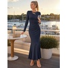 ZESICA Womens 2026 Fall Long Sleeve Bodycon Wedding Guest Maxi Dress(Navy)
