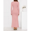 ZESICA Womens 2026 Fall Long Sleeve Bodycon Wedding Guest Maxi Dress(Pink)