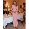 ZESICA Womens 2026 Fall Long Sleeve Bodycon Wedding Guest Maxi Dress(Pink)