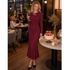 ZESICA Womens 2026 Fall Long Sleeve Bodycon Wedding Guest Maxi Dress(Wine)