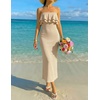 ZESICA Womens 2026 Summer Strapless Knitted Bodycon Midi Dress(Apircot)