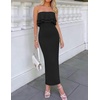 ZESICA Womens 2026 Summer Strapless Knitted Bodycon Midi Dress(Black)