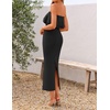 ZESICA Womens 2026 Summer Strapless Knitted Bodycon Midi Dress(Black)