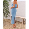 ZESICA Womens 2026 Summer Strapless Knitted Bodycon Midi Dress(Blue)