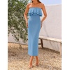 ZESICA Womens 2026 Summer Strapless Knitted Bodycon Midi Dress(Blue)